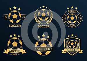 Soccer logo set with a ball. Football club or team emblem, badge, icon design. Sport tournament, league